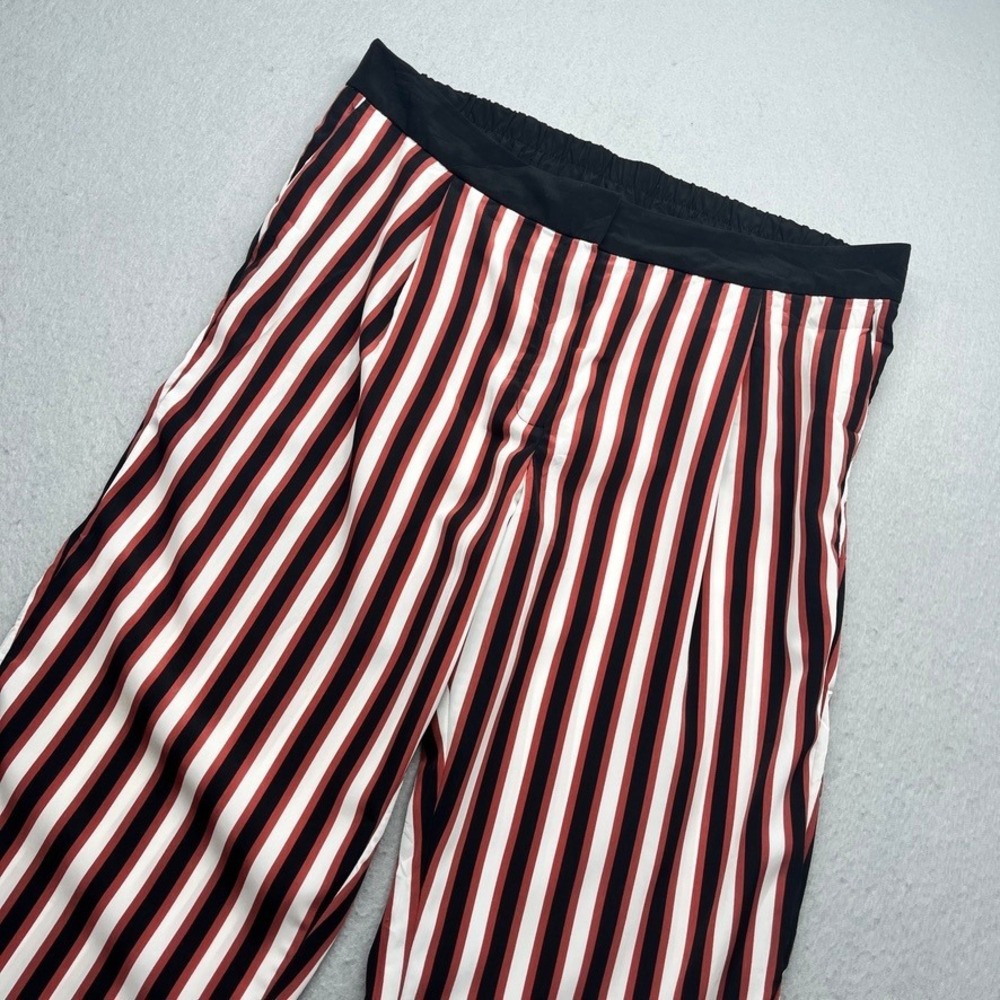 Mango MNG Suit Striped Trousers Red Black White Size L Elastic Waist Workwear